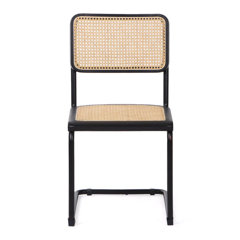Tan and Black Metal Cane Side Chair, 21" x 18" x 33"