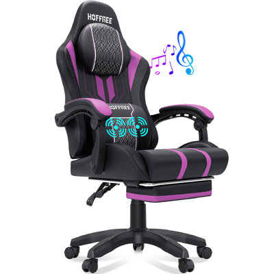 Hoffree Extra Wide Gaming Chair Ergonomic Gaming Chair with Bluetooth Speakers Massage Lumbar