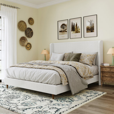 Lit plateforme tapissier avec tête de lit haute, conceptions minimalistes en chenille de qualité supérieure, lit plateforme de style simple rétro sans sommier