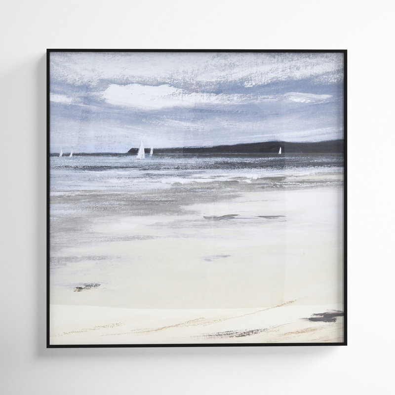 Coastal Landscape Watercolor Print in Black Metal Frame