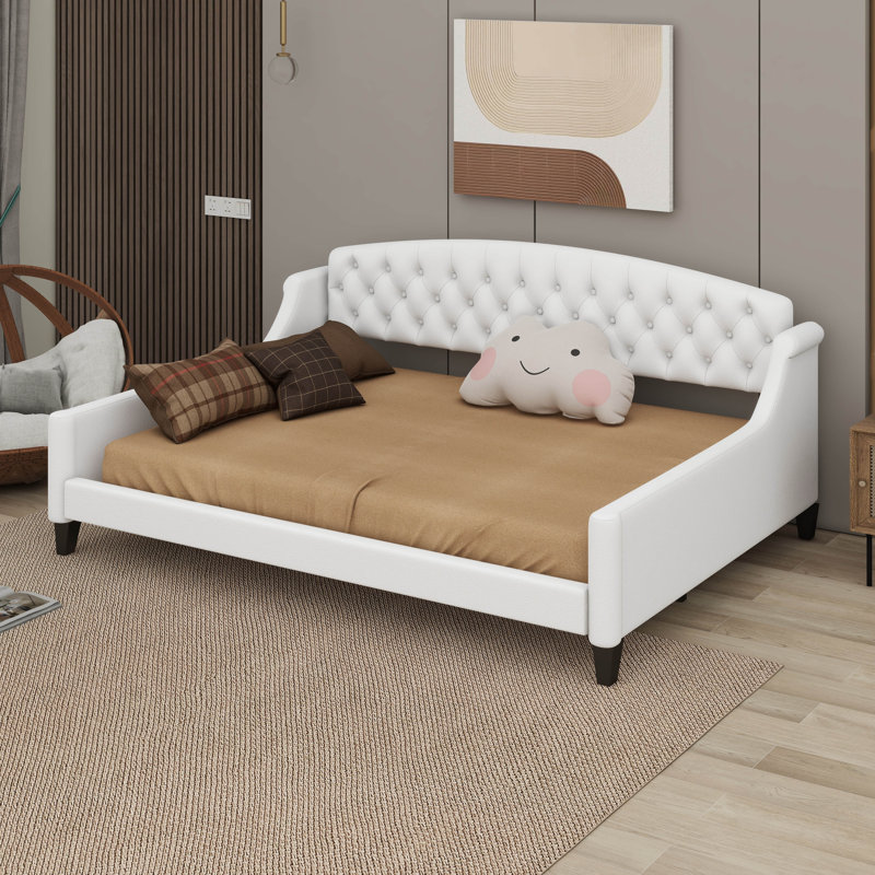 Tramone Modern Luxury Tufted Button Daybed, White , Full