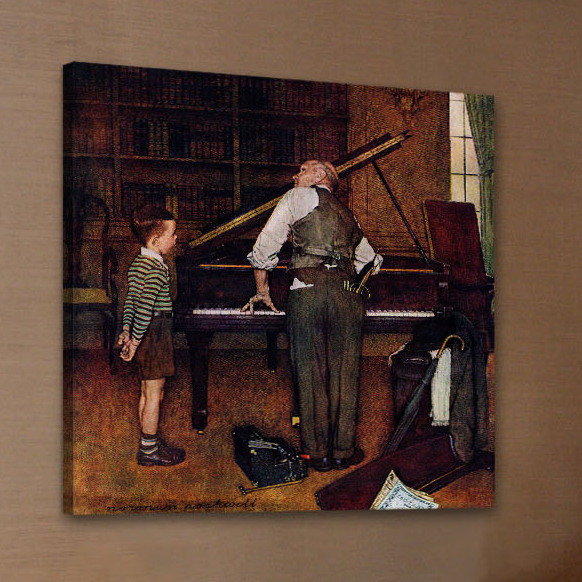 « piano tuner » par norman rockwell, reproduction d’art sur toile tendue, H 48 po x l 48 po