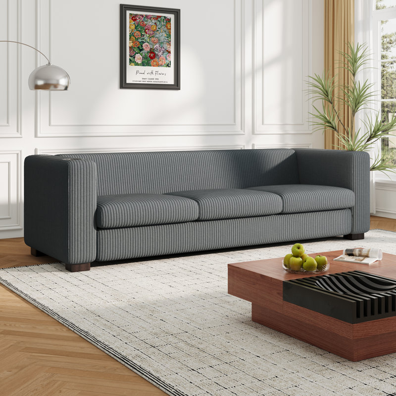 Bernfel Upholstered 3-Seater Sofa With Wooden Frame & Cup Holders, Gray