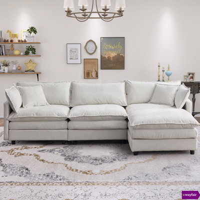 Bodhild  105" Modular Chenille Sectional Couch 3 Seater with Ottoman