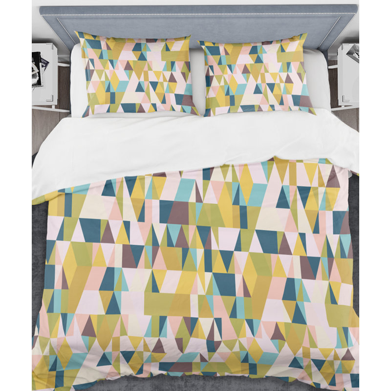 King Multi-Color Microfiber Geometric Duvet Cover Set
