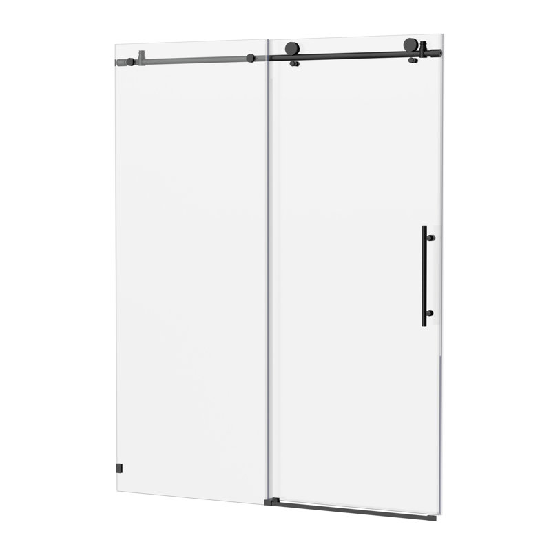 Porte de douche coulissante en verre trempé noir mat de 5/16 po 8 mm d'épaisseur, réglable de 56 à 60 po, tampon, imperméable, ensemble de mise à niveau de salle de bain x H 76 po en verre, noir, facile à nettoyer, fonctionnel