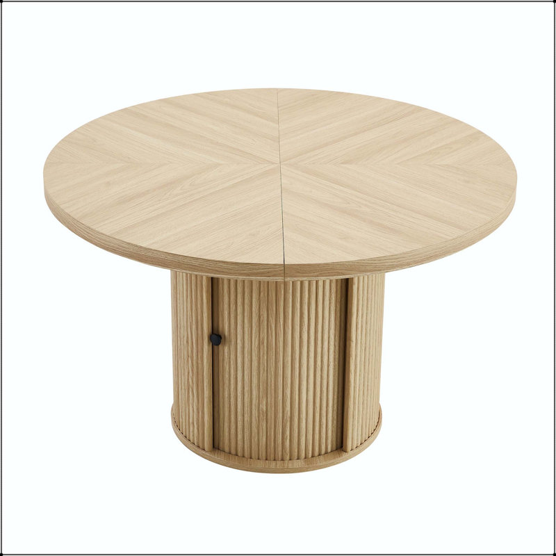 Table de salle à manger ronde en bois avec piédestal à colonne romaine et rangement