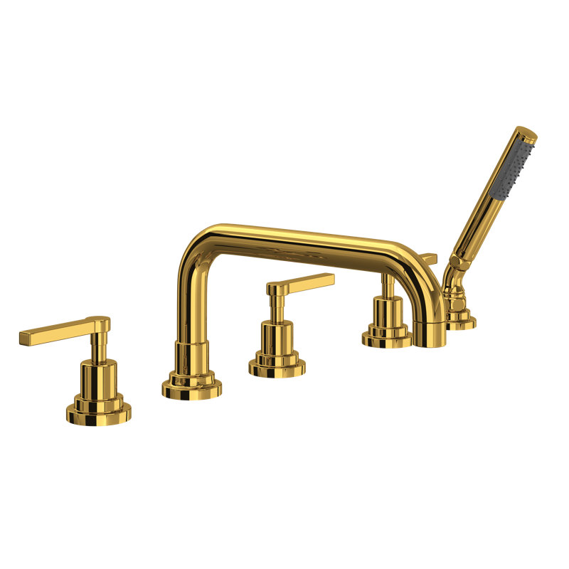 Lombardia® Deck Mounted Roman Tub Faucet, Satin Nickel, Lever Handle
