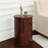Wood Round Side Table With 4 Drawers