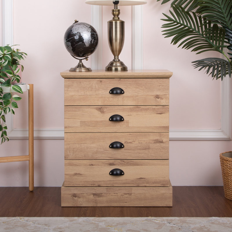 Light Oak 4-Drawer Wood Nightstand, Light Oak