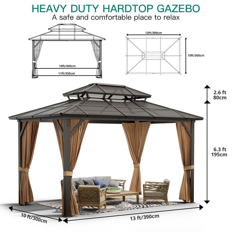 Aluminum Patio Gazebo, 120" W x 156" D, Brown
