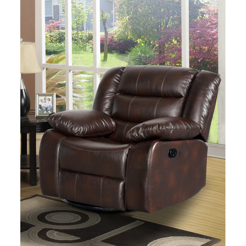 Trista Faux Leather Swivel Recliner, Brown Faux Leather