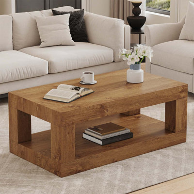 Modern 2-Tier Rectangular Coffee Table with Open Storage, Stable and Durable MDF Material for Easy Assembly
