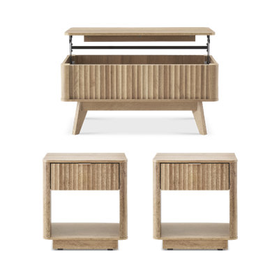 Brooklyn Side Tables (pair) + Lift-top Coffee Table, Golden Oak Set