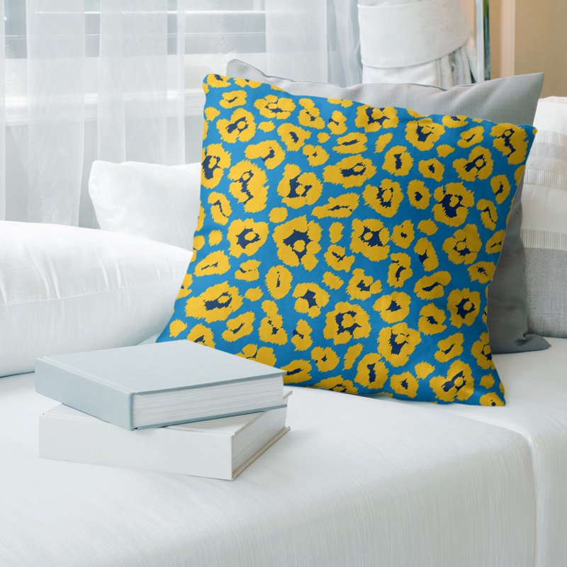 Housse de coussin carrée, Bleu / jaune / noir, Polyester sergé, 26 po x 26 po