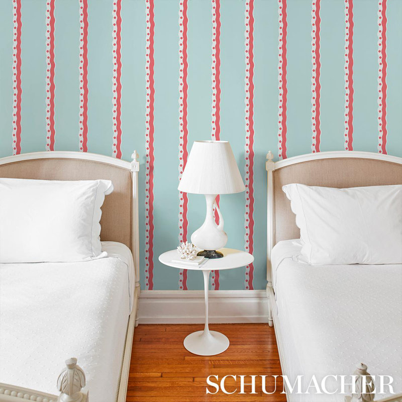 Rousseau Stripe Wallpaper, Rouge/Sky
