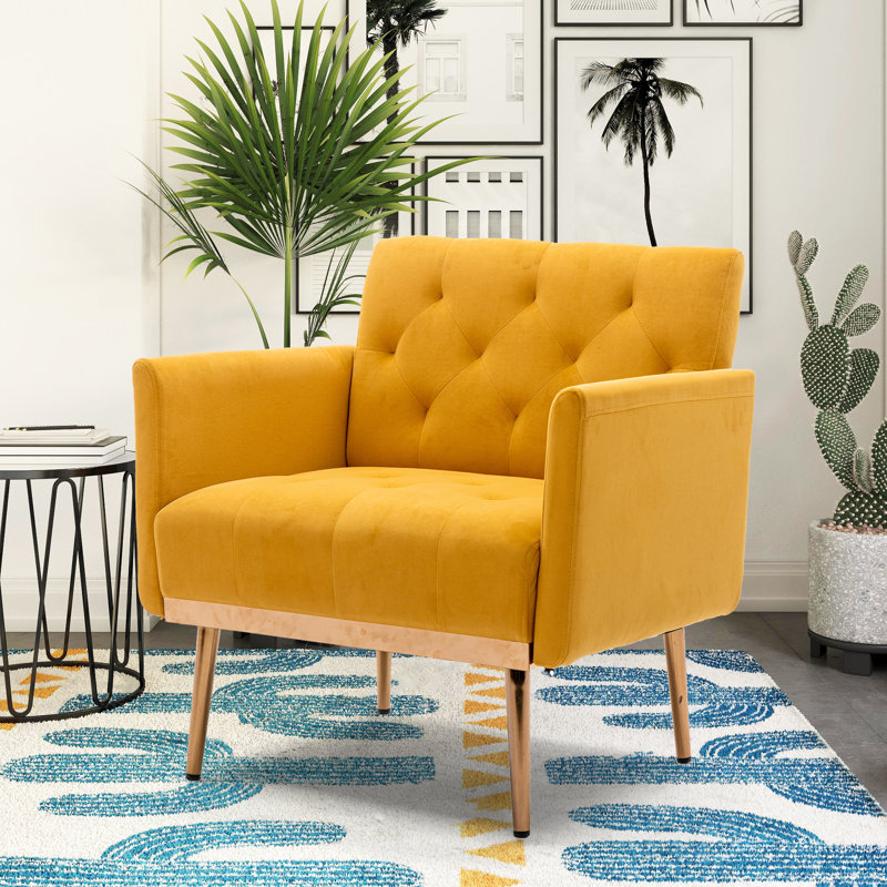 Jaunius 78.994Cm Wide Tufted Velvet Armchair, Mustard Velvet