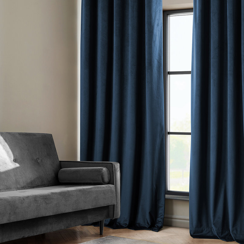 Matra Room Darkening Rod Pocket Single Curtain Panel, Eternal Blue, 100" W x 108" L