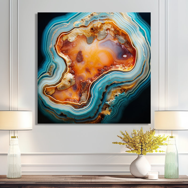 Agate Turquoise River - impression d'art mural en marbre, Métal métal, H 16 po x l 16 po x P 1 po