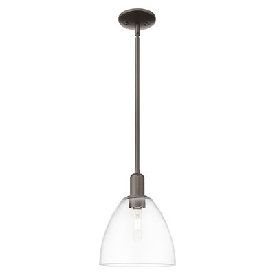 Arcadia - Bristol - Mini-luminaire suspendu 1 tige 9 po - Finition bronze huilé - Abat-jour transparent