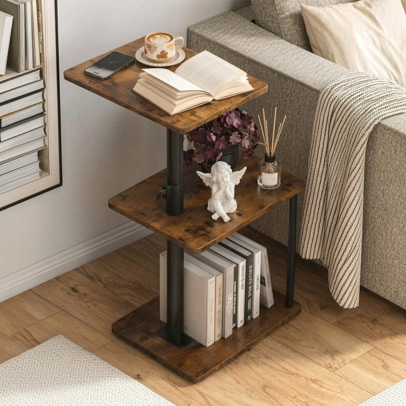 Height Adjustable Swivel C Table with Storage Shelf and Wheels
