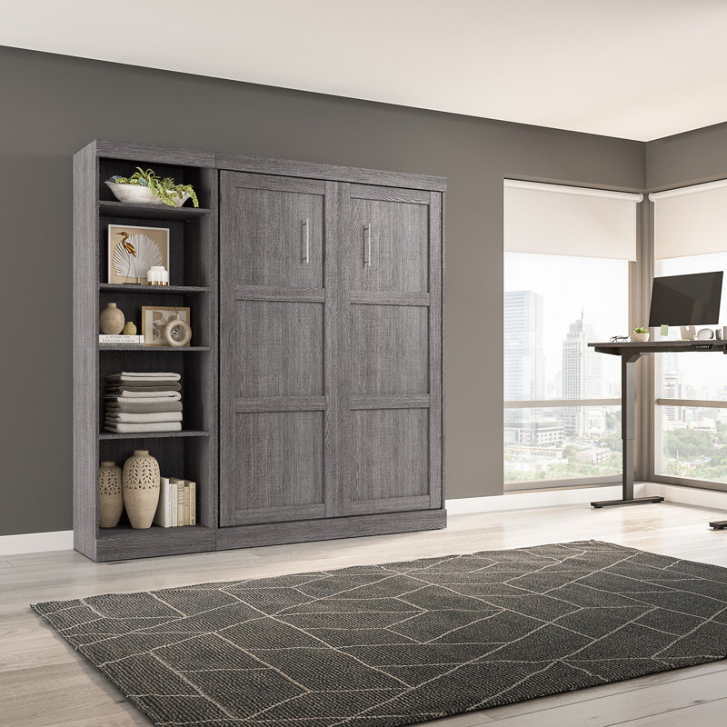 Arlex Storage Murphy Bed, Space-Saving Wall Bed for Multipurpose Room, Bark Gray, Full
