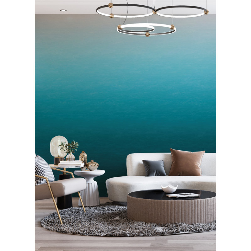 Caribbean Sea Teal Blue Ombre Wall Mural, Blue
