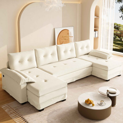 Canapé-lit en U avec lit escamotable, canapé-lit convertible 2 en 1 avec accoudoirs amovibles et ports USB, canapé modulaire surdimensionné avec méridienne