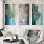 «Hydrangea Flower Blossoming Gold Retro Teal Gold» 3 pièces-817030915-817030914
