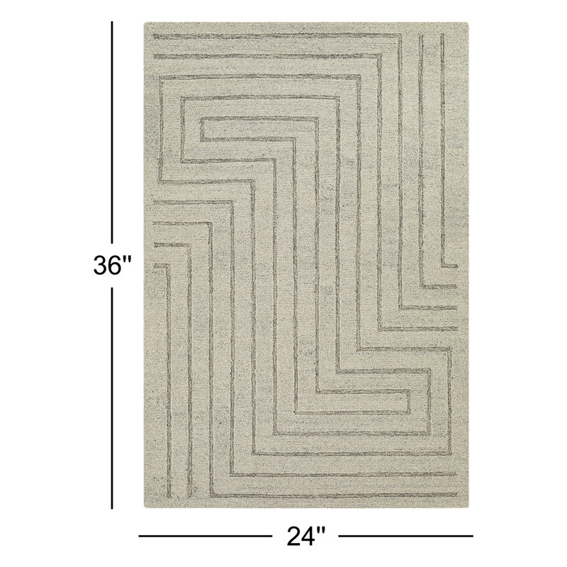 Tapis gris en laine touffeté à la main Rafferty, Rectangle de 2 pi x 3 pi