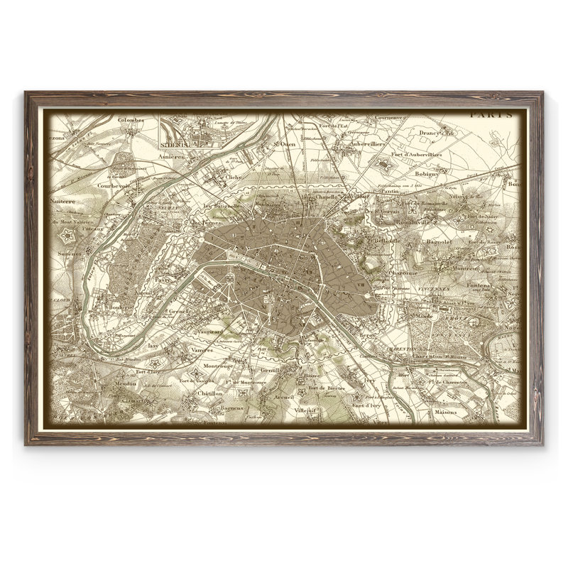 « custom sépia map of paris » par paul cezanne-cadre photo, impression, Impression encadrée, H 30 po x l 22 po x P 1 po