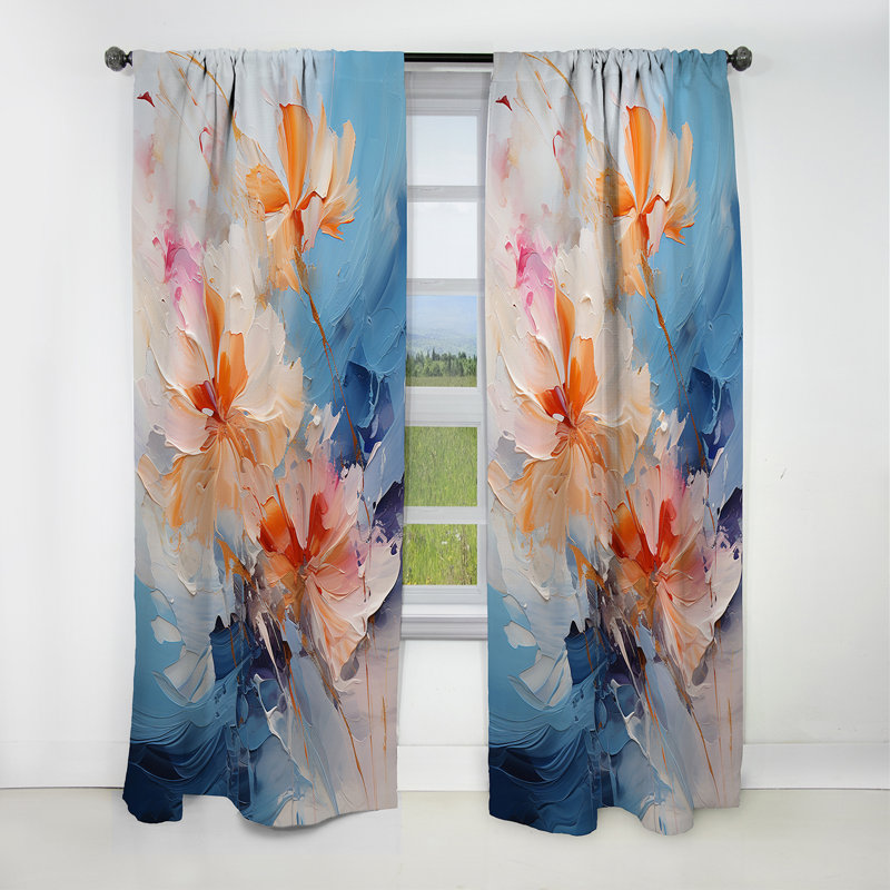 Rideau occultant abstrait beige et bleu - 1 panneau, L 52 po x L 90 po