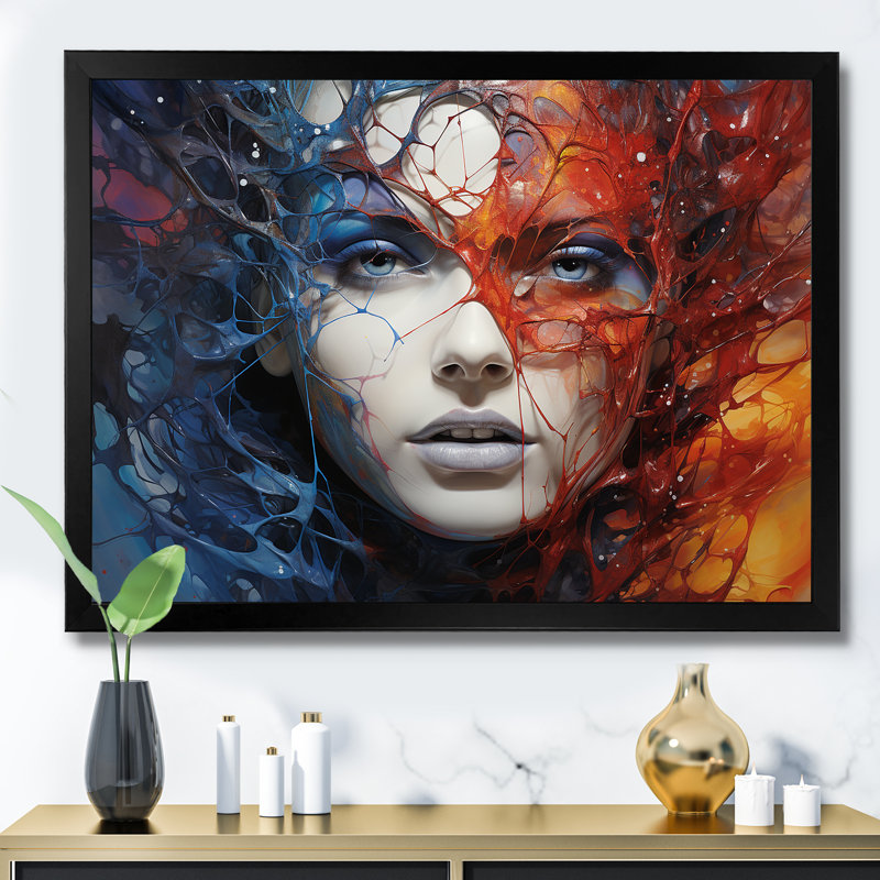 Impression sur toile, surréalisme bleu et femme surréalisme, Cadre photo noir, H 34 po x l 44 po x P 1,5 po