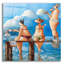 Art mural en verre épique «Tea Break On The Jetty» par Ronald West, 12 po x 12 po