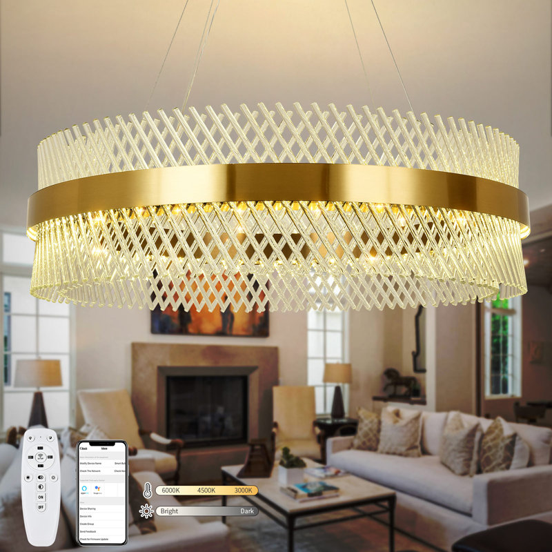 Lustre en cristal Zene LED - Télécommande, luminosité et couleur réglables, hauteur réglable, 10.23"H x 15.74"W x 15.74"D