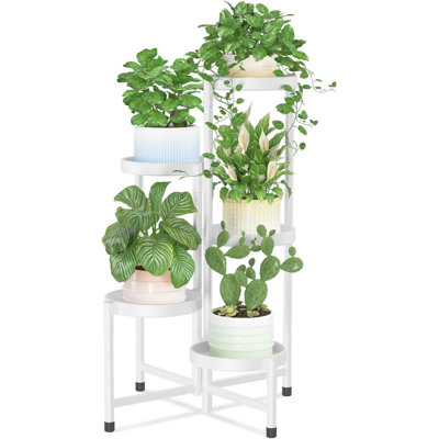 Tiered Flower Display Holder, Folding Multi Orchid Rack, Plant Stand Indoor Outdoor, 5 Tier Metal Corner Shelf, White