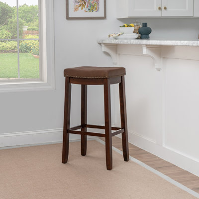 Bartonville Counter & Bar Solid Wood Backless Stool with Upholstered Seat