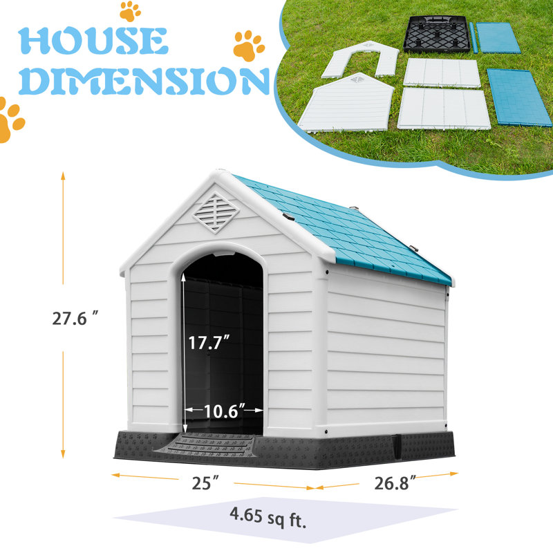 Niche pour chien isolée en plastique Deisi, Bleu, H 27,6 po x l 25 po x P 26,8 po
