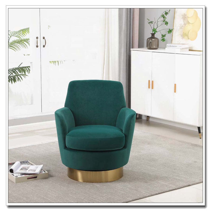 Swivel Barrel Chair with Gold Stainless Steel Base, Emerald