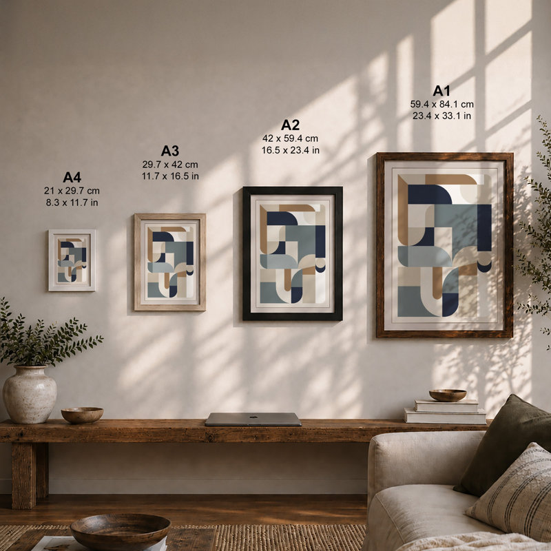 Geometric Equilibrium Mid-Century - Framed Print, Oak, A3 - 42.0 x 29.7 cm