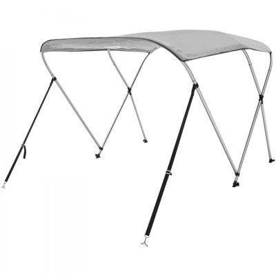 Housse pour bateau à 3 arceaux, toit en polyester 900D avec structure en alliage d'aluminium de 1 po, imperméable et pare-soleil, comprend un coffre de rangement, 2 poteaux de support, 4 sangles, L 6 pi x H 46 po x l 54 po à 60 po, gris clair