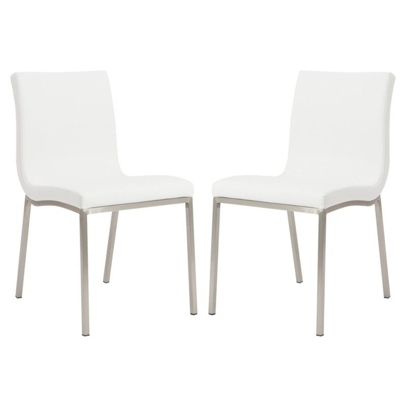 Folkston Upholstered Parsons Chair, White Faux Leather, Silver