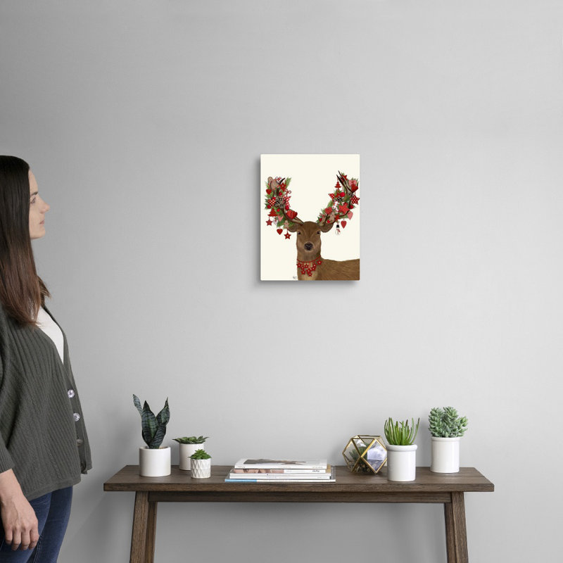 Reproduction d’art sur toile, "Deer, Homespun couronne", H 14 po x l 11 po x P 1,25 po, Toile tendue