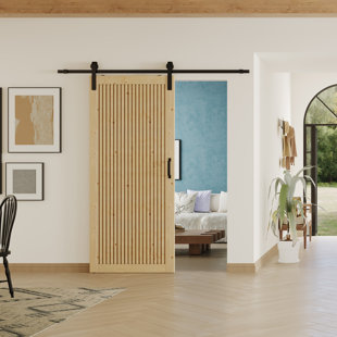 Wood Slat Panel Sliding Barn Door - Solid Wood Interior Door Include Installation Hardware Kit (Assembly required)