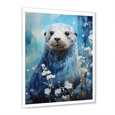 White And Blue Seal Portrait I - Coastal Animal Wall Art