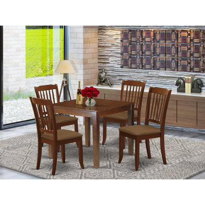 5 Piece Dining Room Table Set Includes a Square Kitchen Table and 4 Linen Fabric Dining Chairs, Mahogany