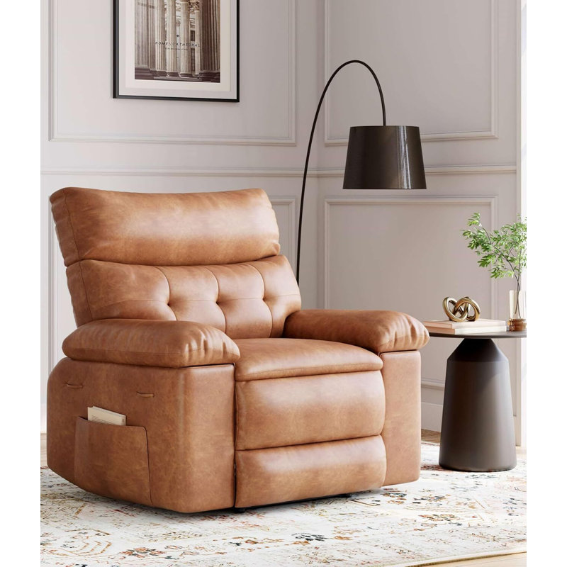 Oversized Recliner Chair - PU Leather Large Manual Recliner for Adults, Vintage Leather
