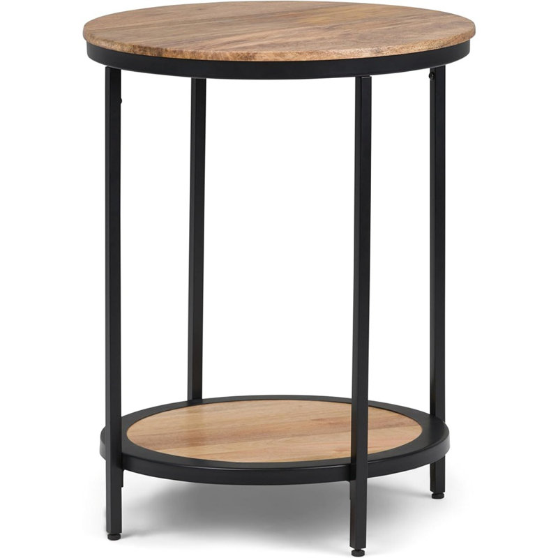 Table d'appoint ronde industrielle en métal, finition naturelle