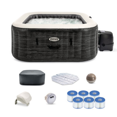 Intex 120 Volt 4 Person 140 - Jet Plastic Square Inflatable Hot Tub in Grey