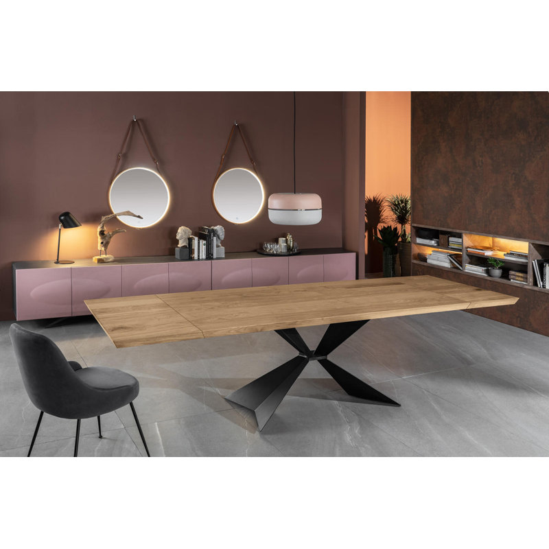 Dahndray Extendable Oak Metal Base Dining Table, Oak Wood, 76cm H x 90cm W x 160cm L